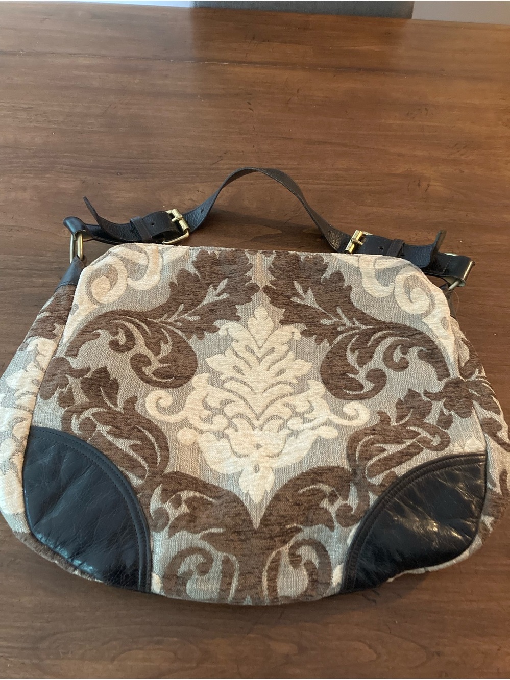 Glenda Gies Chic Brown and Black, and taupe Patterned Shoulder Bag
